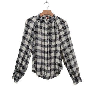Anthropologie Pilcro Breezy Button Up Checks Blouse Womens Small Black Beige